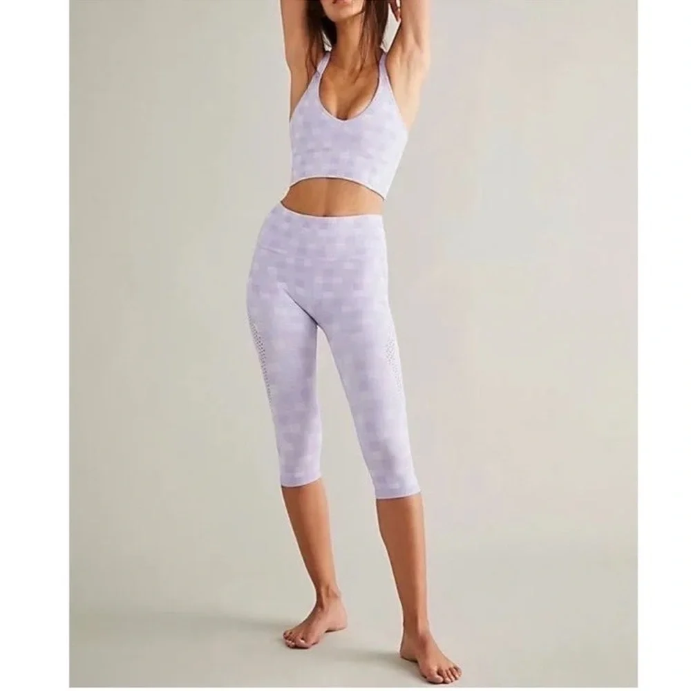 FREE PEOPLE MOVEMENT Lavender Gingham Capri Leggings